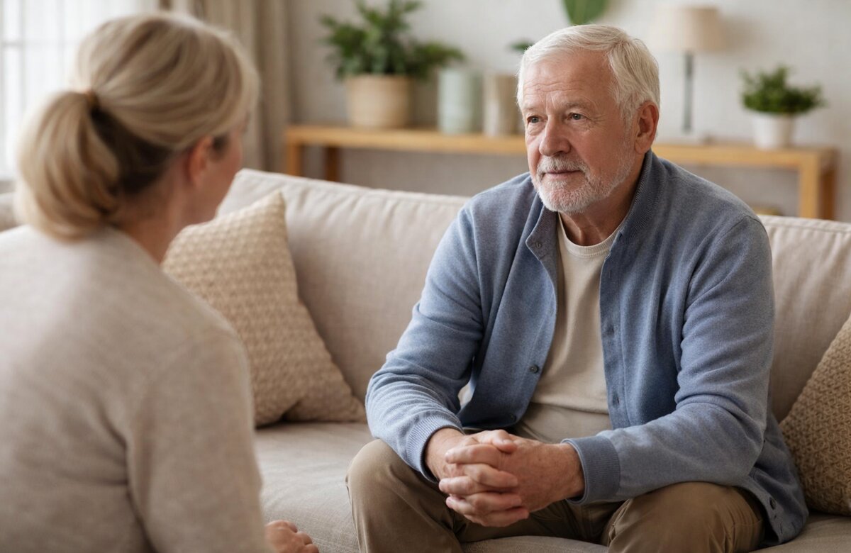 Ouder man in gesprek met therapeut