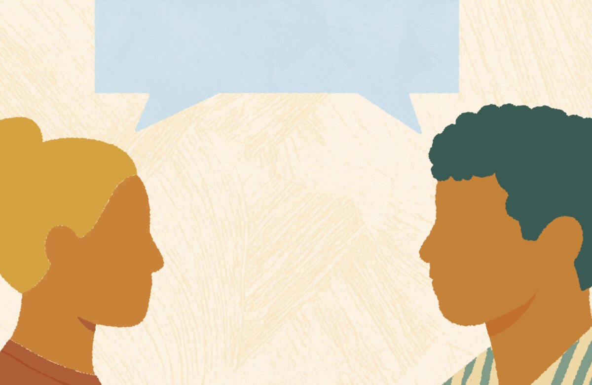 Illustratie van twee mensen in gesprek